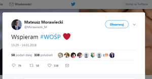 Wpis o WOŚP na fałszywym profilu twitterowym Mateusza Morawieckiego