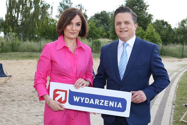 Dorota Gawryluk i Bogdan Rymanowski na planie spotu jesiennej ramówki Polsatu; fot. Telewizja Polsat