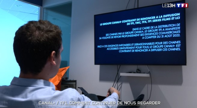 Abonenci Canal+ we Francji zamiast czołowej stacji komercyjnej widzą komunikat (fot. TF1)