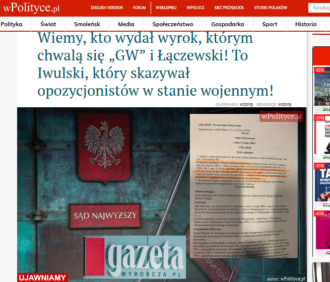 Początek tekstu wPolityce.pl ze zdięciem przesłanym Marcinowi Warchołowi przez Wojciecha Czuchnowskiego
