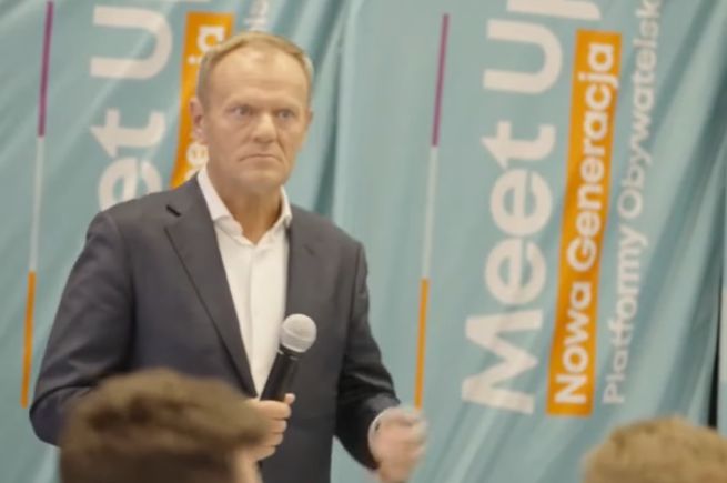 Donald Tusk podczas spotkania w Szczecinie (screen: YouTube/Janusz Jaskółka)