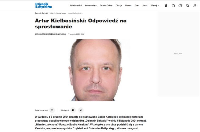 Odpowiedź naczelnego na sprostowanie ukazała się w serwisie tytułu (screen: Dziennikbaltycki.pl)