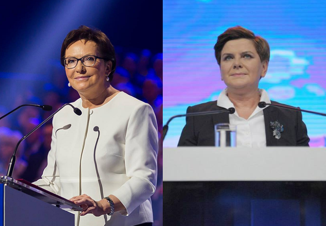 Ewa Kopacz i Beata Szydło w czasie konwencji wyborczych