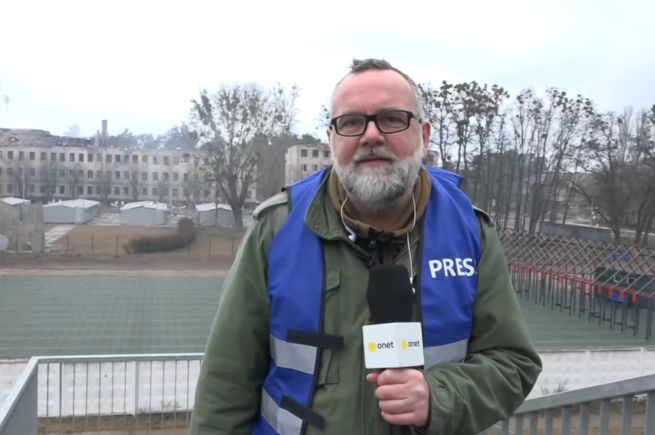 Marcin Wyrwał w miejscowości Browary niedaleko Kijowa (screen: YouTube/Onet News)
