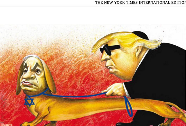 Karykatura w „New York Timesie” z Donaldem Trumpem i Benjaminem Netanjahu