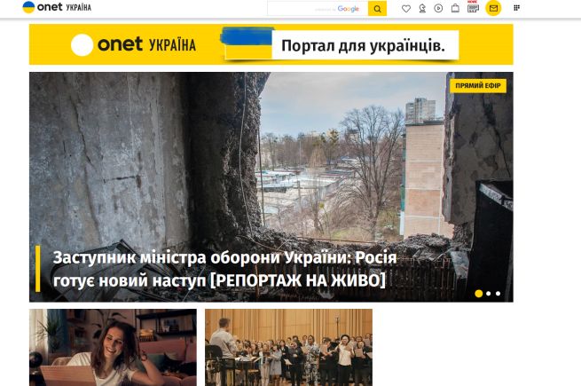 Serwis Ukraina.onet.pl nie jest już zasilany nowymi treściami (screen: Ukraina.onet.pl)