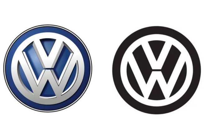 Po lewej obecne logo Volkswagena, po prawej wizualizacja zapowiadająca nowy logotyp